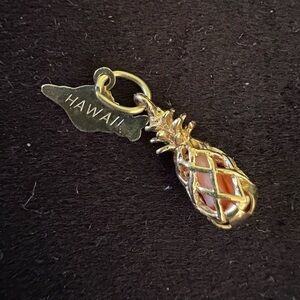 Vintage Crea 14k Gold & Natural Coral Pineapple Hawaii Souvenir Charm.